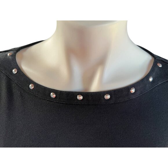 Karen Scott Sport Black Stretch Knit Dress Womens Medium Studded Neckline - Picture 2 of 9